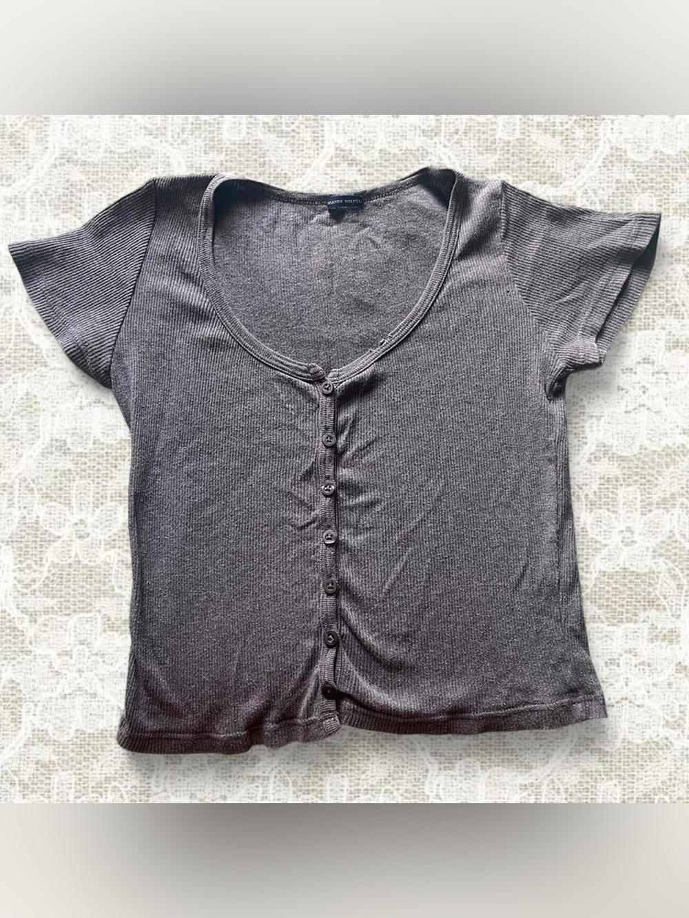 Brandy Melville Button-Front Short Sleeve Ribbed Crop Top